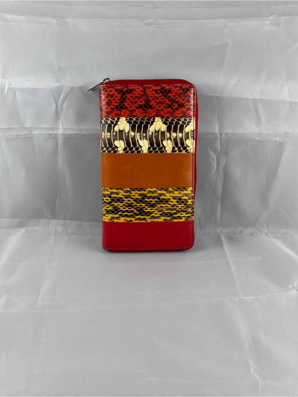 Byredo Genuine Snakeskin & Leather Colorblock Zip-Around Wallet, Red